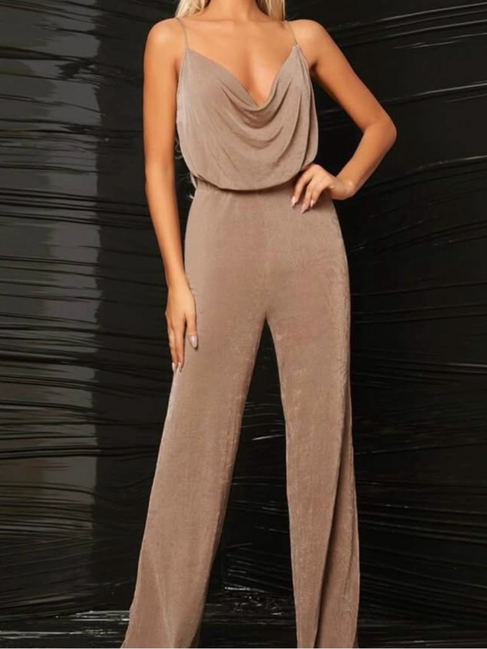 Draped Cowl Collar Jumpsuit